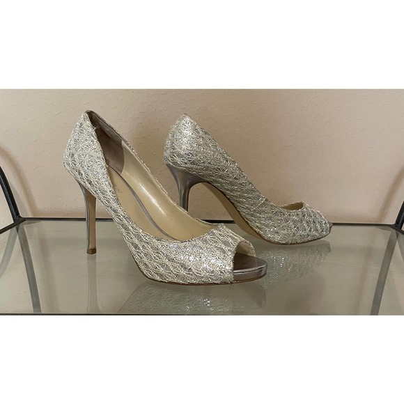 Enzo Angiolini Shoes - Enzo Angiolini Women's Silver Maiven Peep Toe Heels, Size 10.5 M